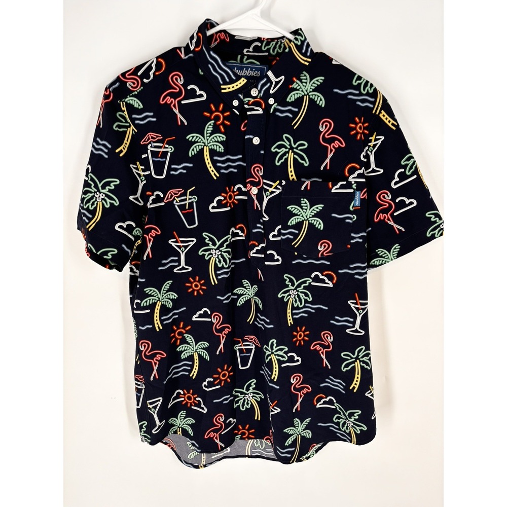 Chubbies One Man Wolf Pack Button Down Popover Shirt Sz M Neon Cocktail Tropical
